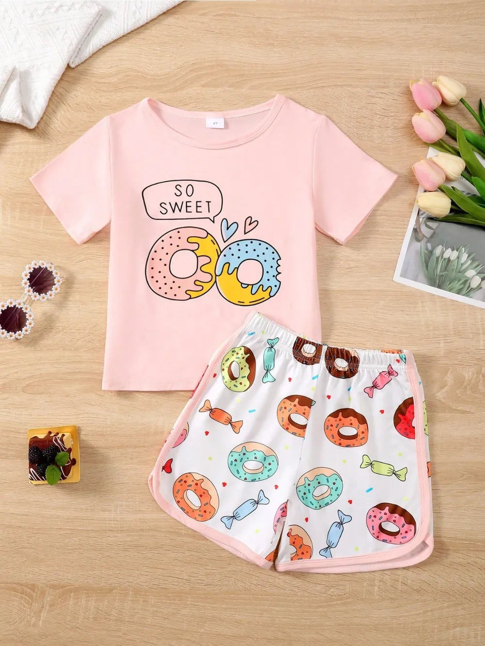 Children's Donut Round Neck Top and Pants Set 