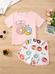 Children's Donut Round Neck Top and Pants Set 