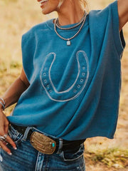 Horseshoe Graphic Round Neck Short Sleeve Sweater 