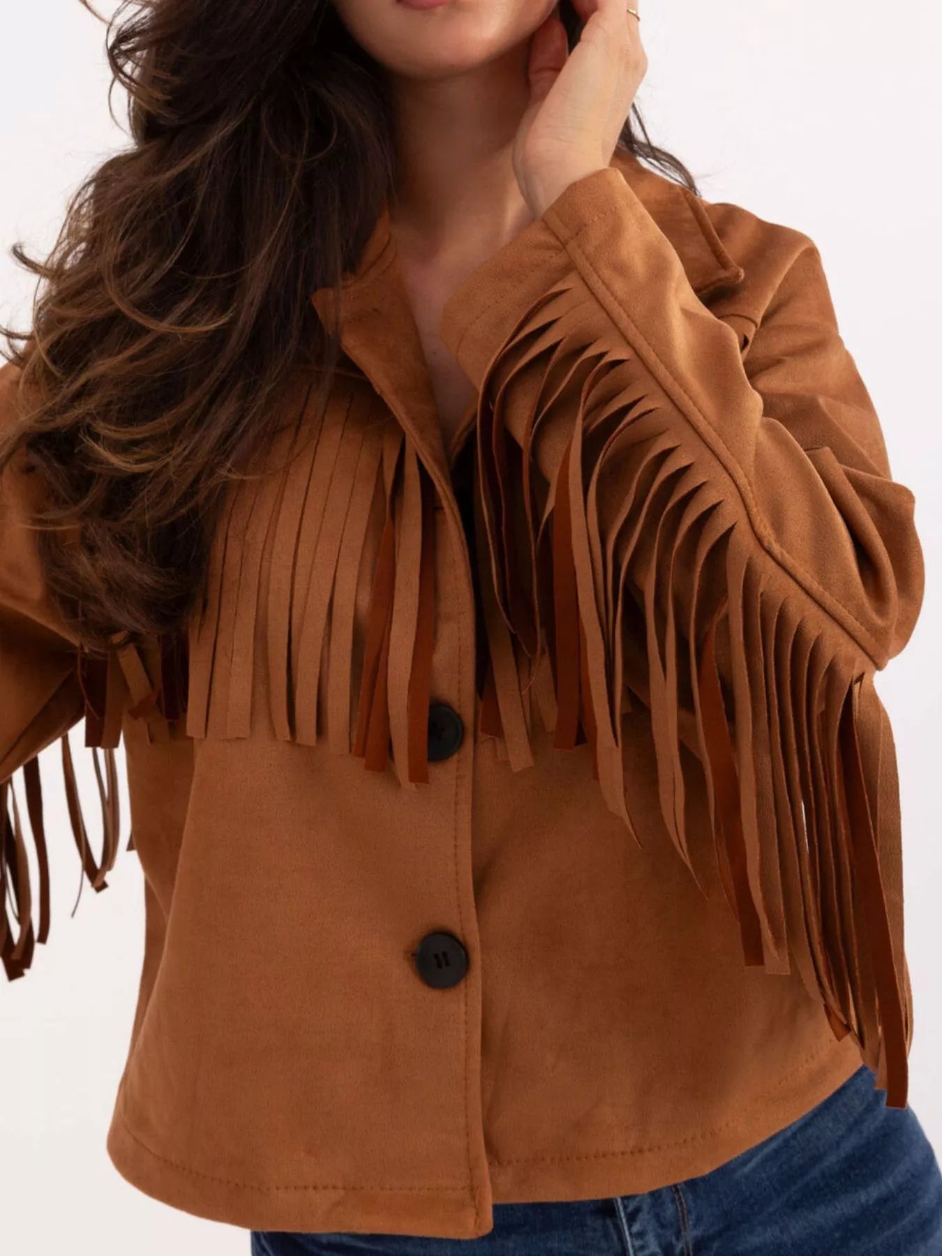 Fringe Button Up Suede Jacket 