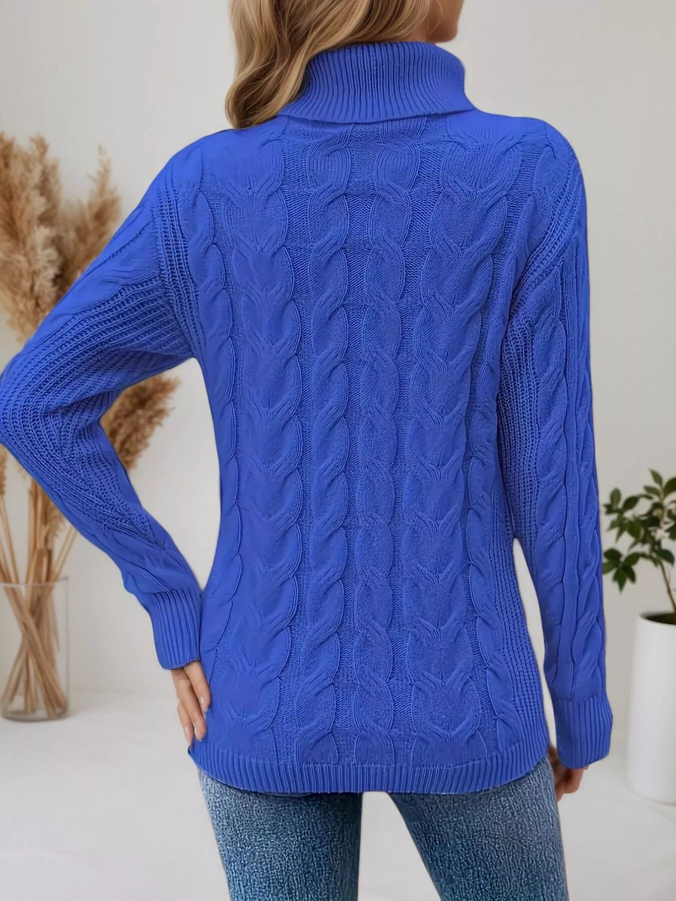 Cable Knit Turtleneck Long Sleeve Sweater 