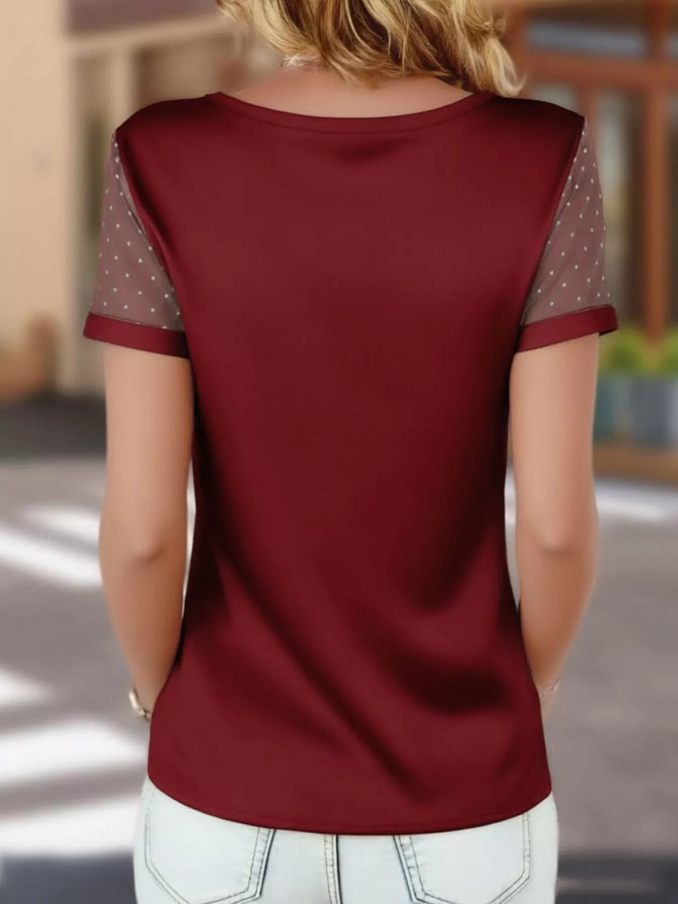 Sheer Sleeve V-Neck Top 