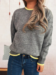 Ribbed Contrast Trim Long Sleeve Sweater 