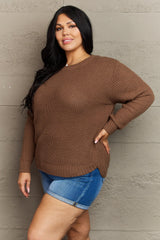 Zenana Breezy Days Plus Size High Low Waffle Knit Sweater 