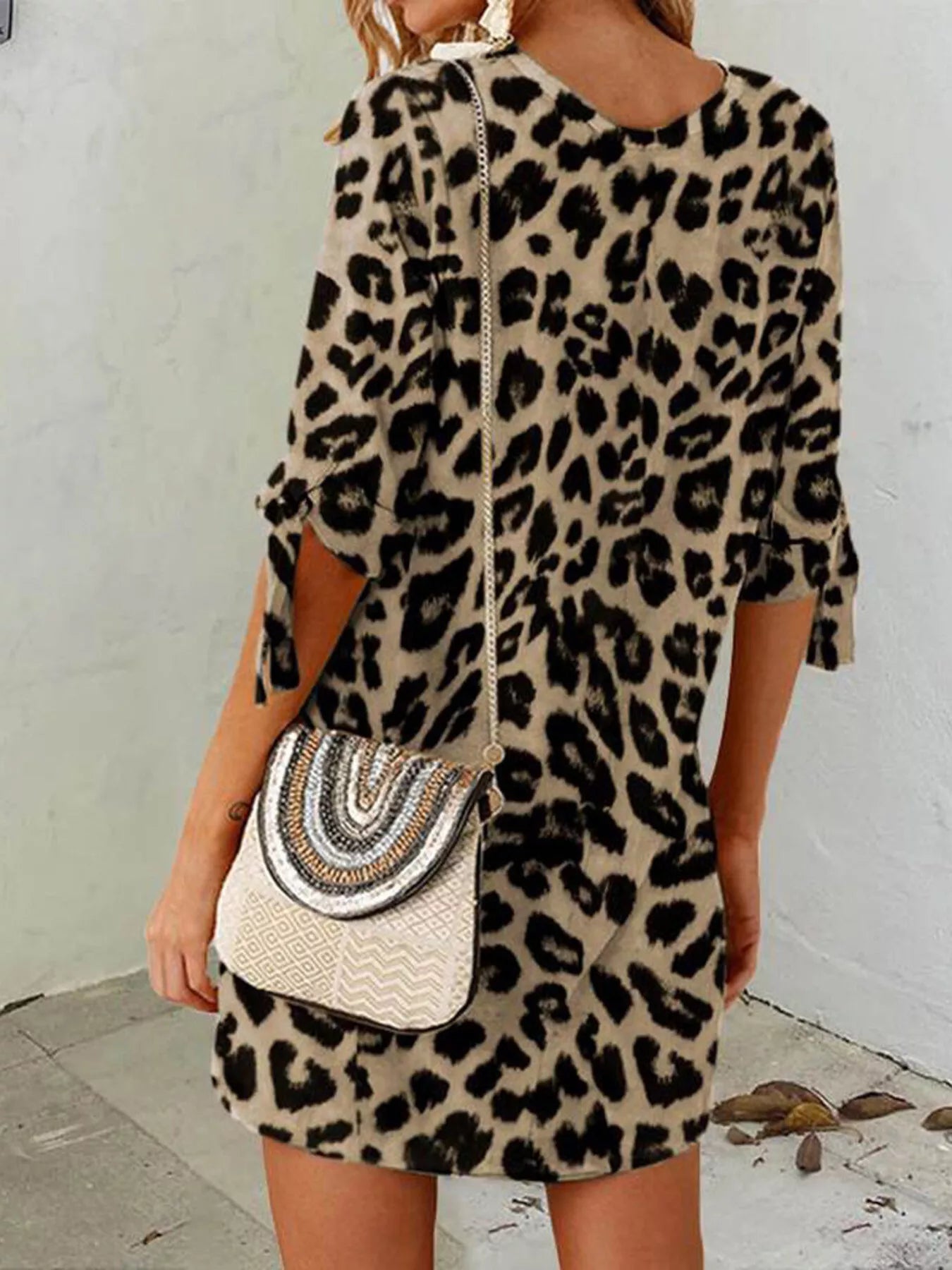 Leopard Round Neck Half Sleeve Dress 