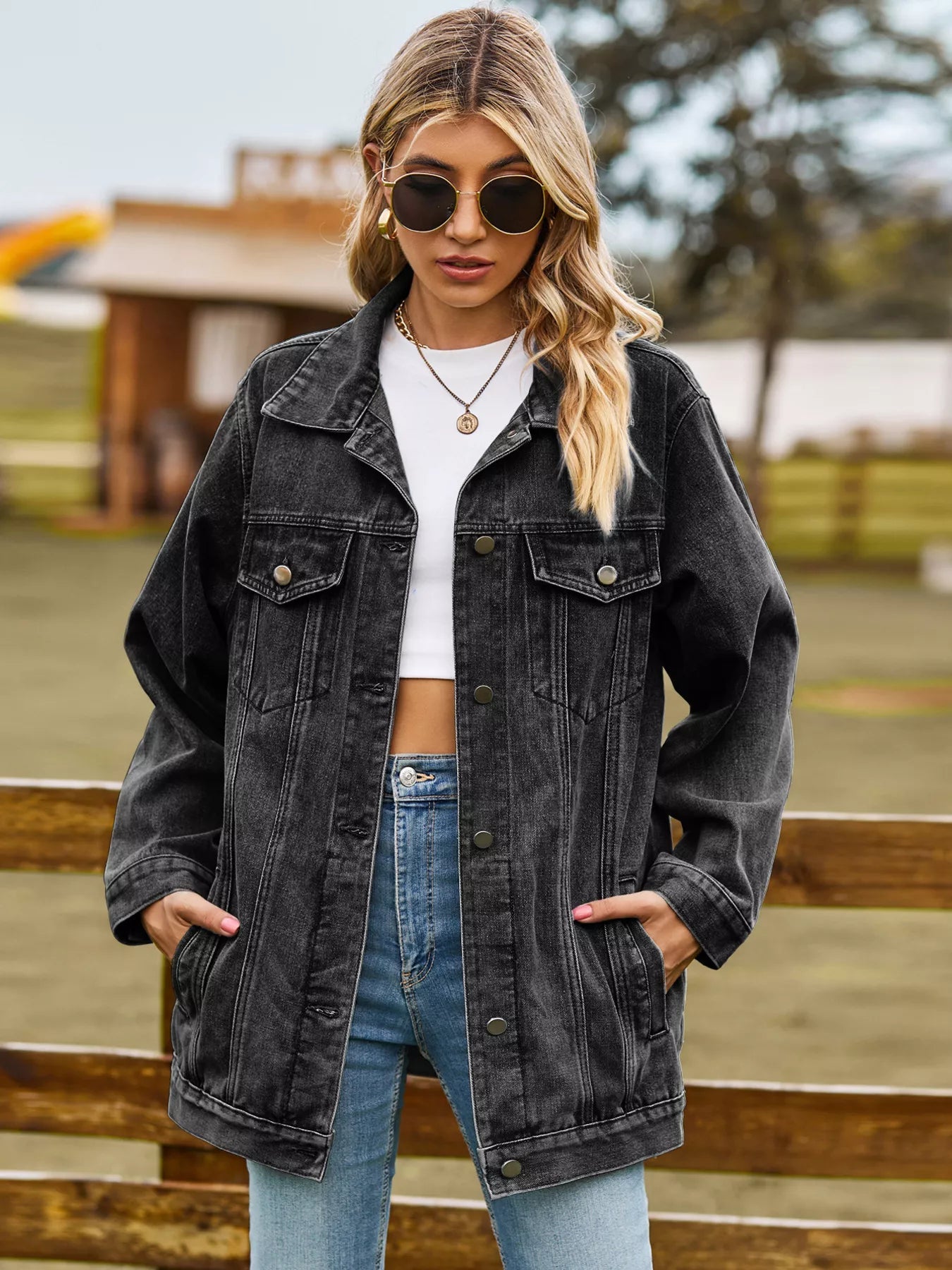 Button Up Long Sleeve Denim Jacket 