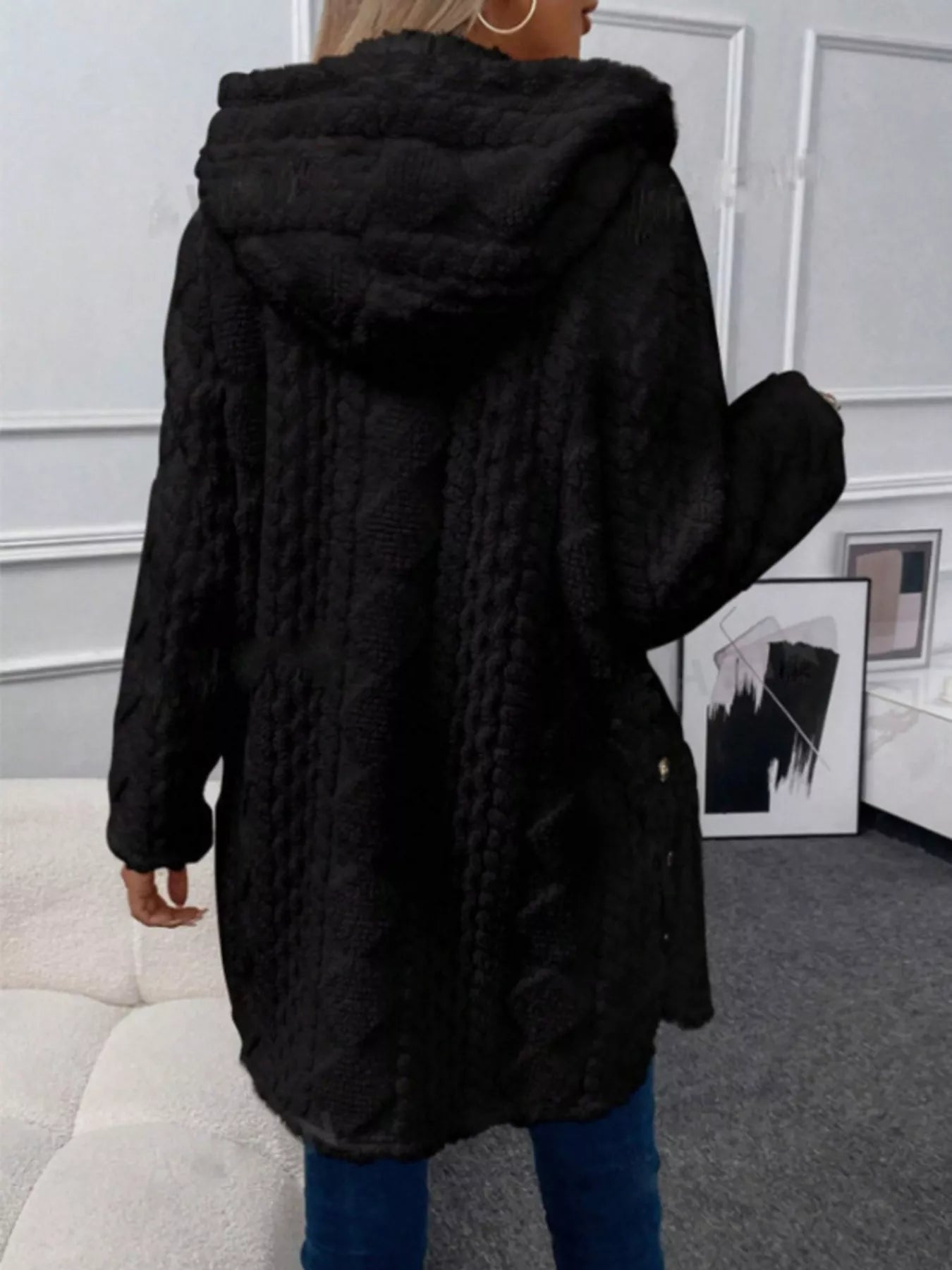 Hooded Button-Down Fleece Outerwear 