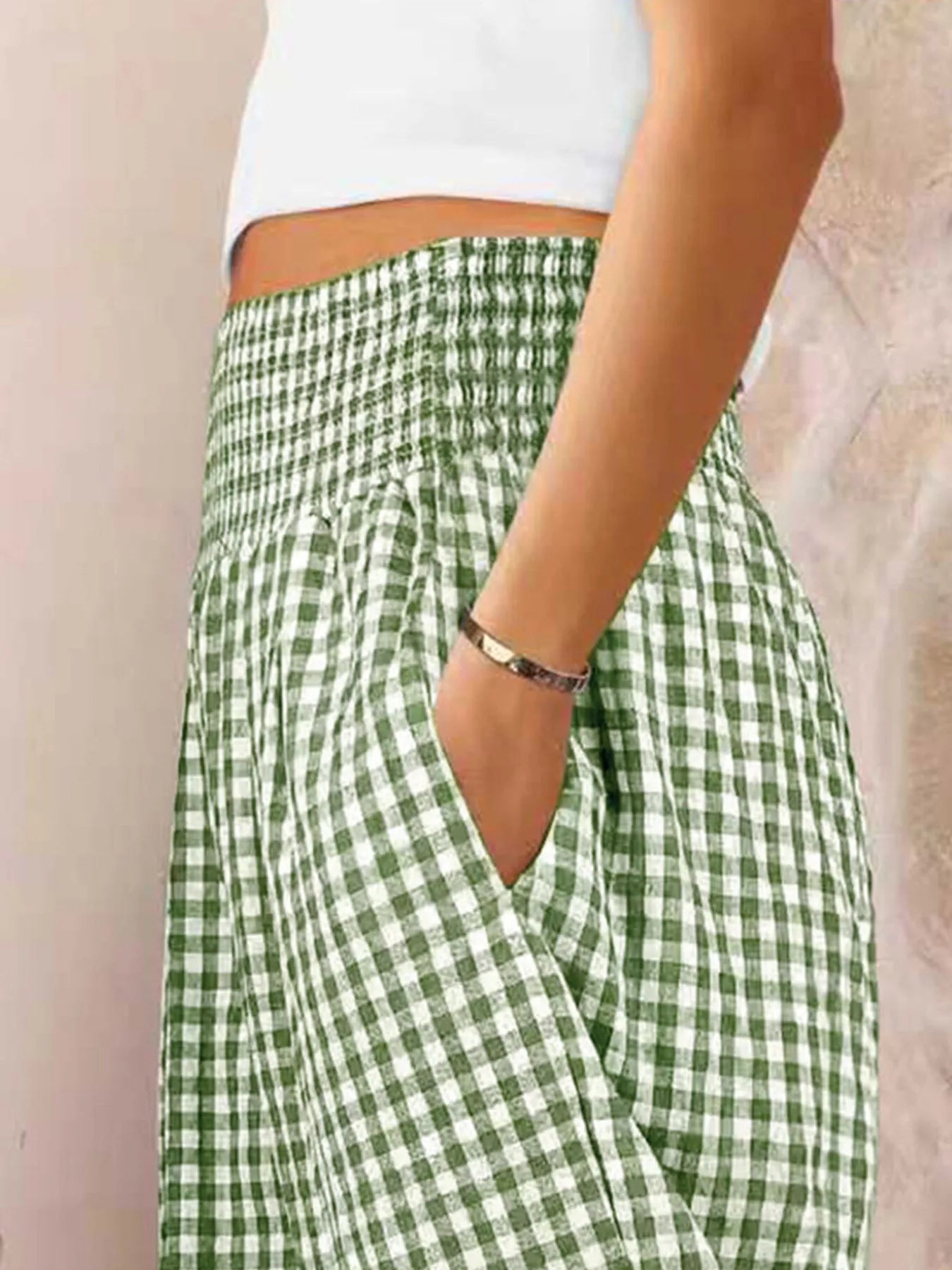 Gingham High-Waisted Wide Leg Pants 