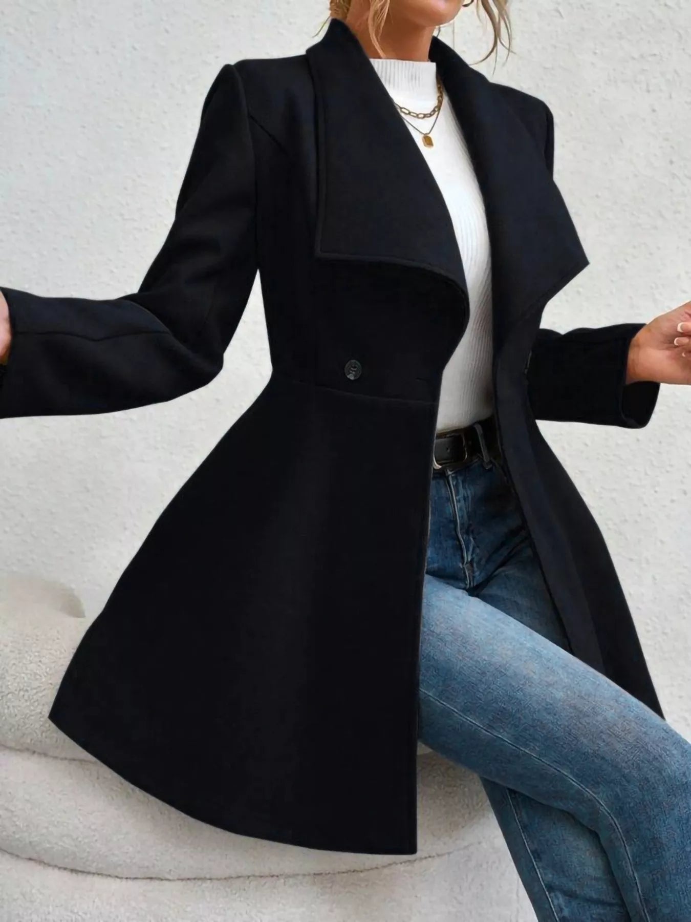 Collared Neck Double Breasted Coat 