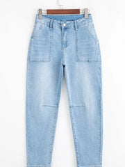High Rise Barrel Relaxed Patch Pocket Jeans 
