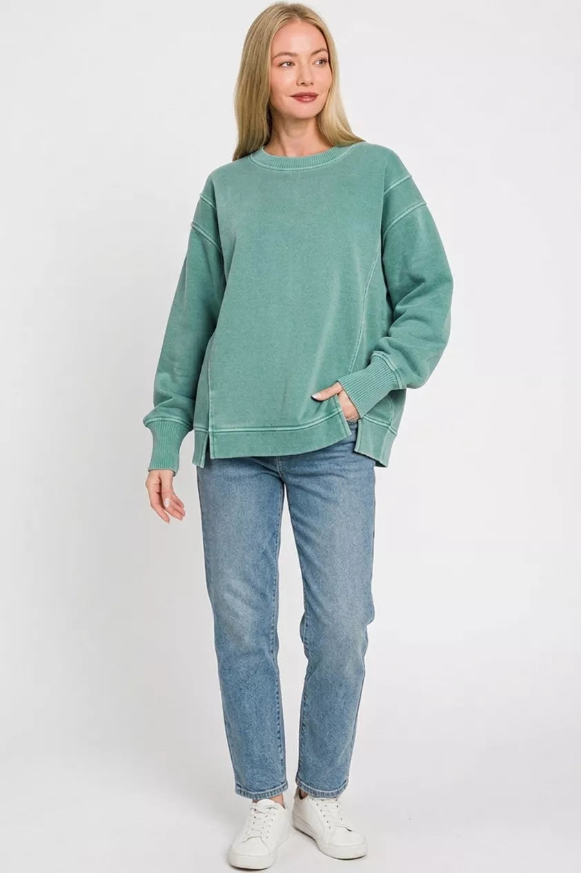 Zenana Pigment Dye Exposed-seam Fleece Sweatshirt 