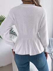 Cable Knit Round Neck Peplum Sweater 