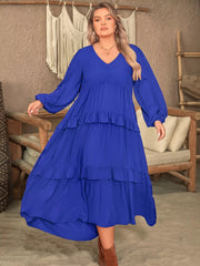 Plus Size Balloon Sleeve Ruffle Tiered Flowy Dress 