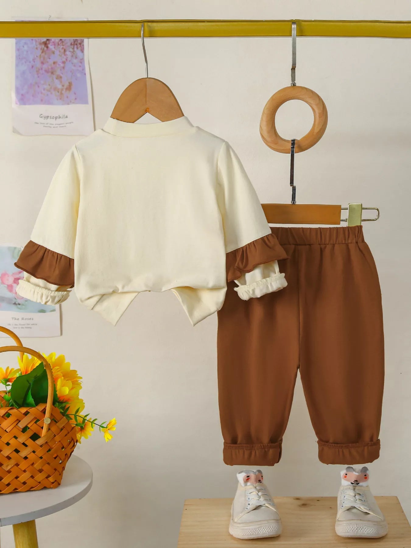 Children's Flower Long Sleeve Top and Pants Set 