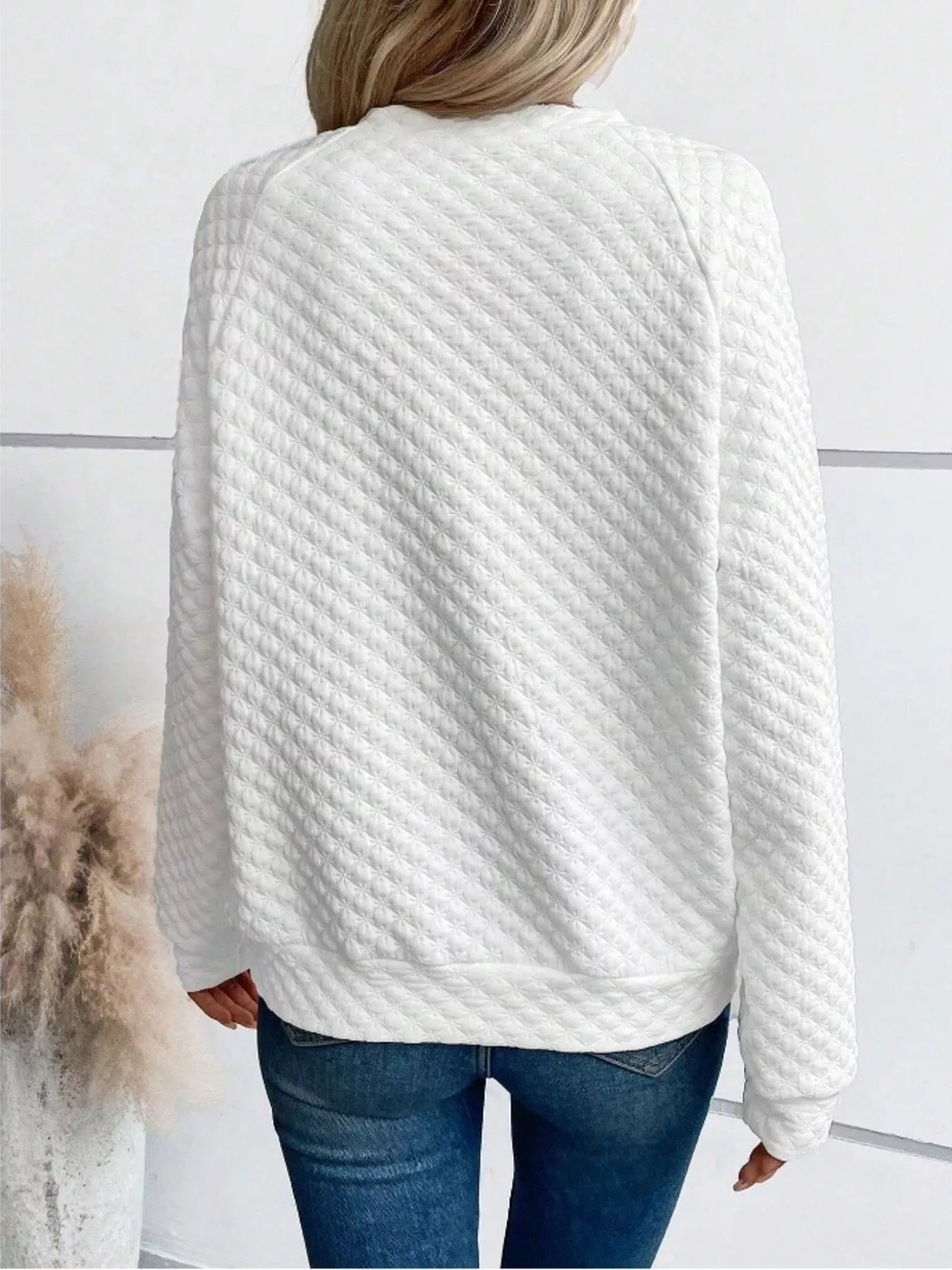 Textured Notched Raglan Sleeve Sweatshirt 