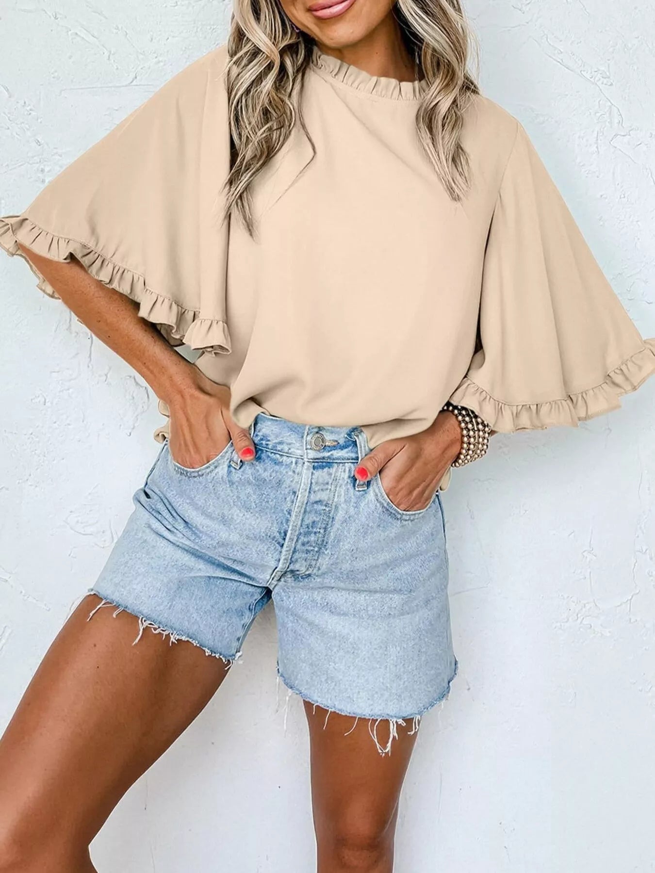 Ruffle Trim Half Sleeve Blouse 