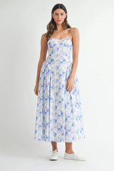 MABLE Sweetheart Neckline Floral Printed Midi Dress 