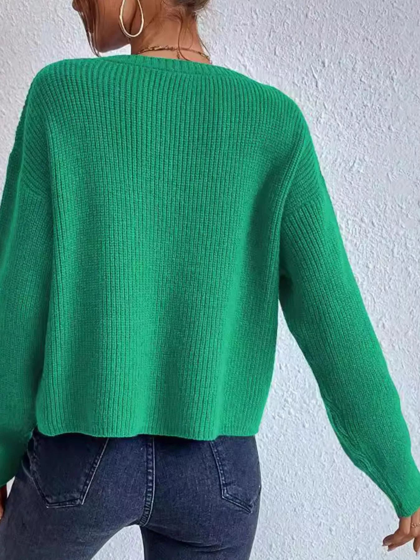 Ribbed Knit Dropped Shoulder Sweater 