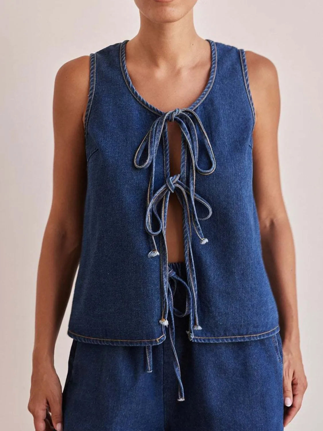 Tie Front Denim Vest 