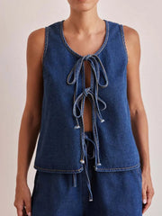 Tie Front Denim Vest 