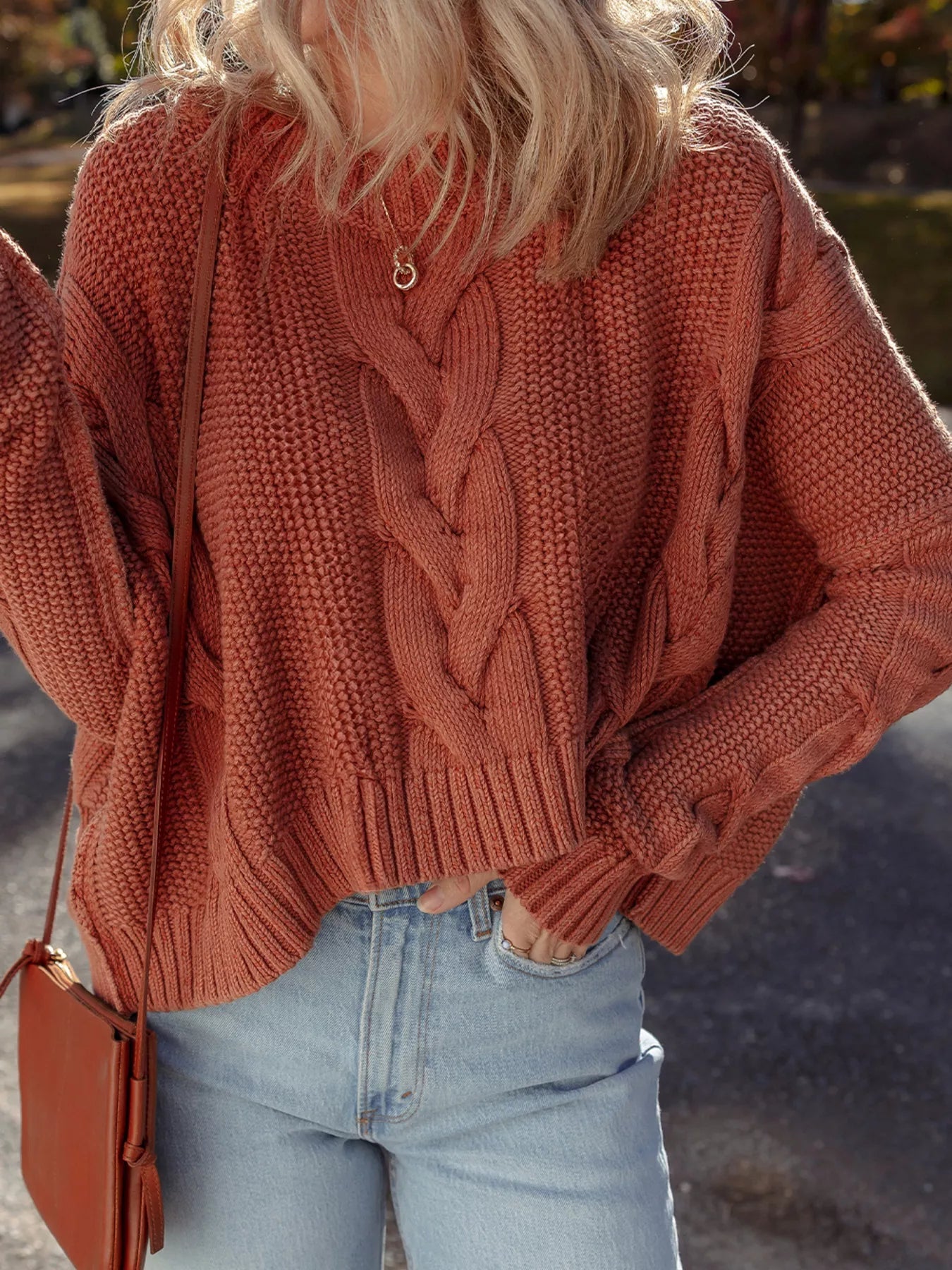 Cable-Knit Chunky Fit Slouchy Textured Sweater 