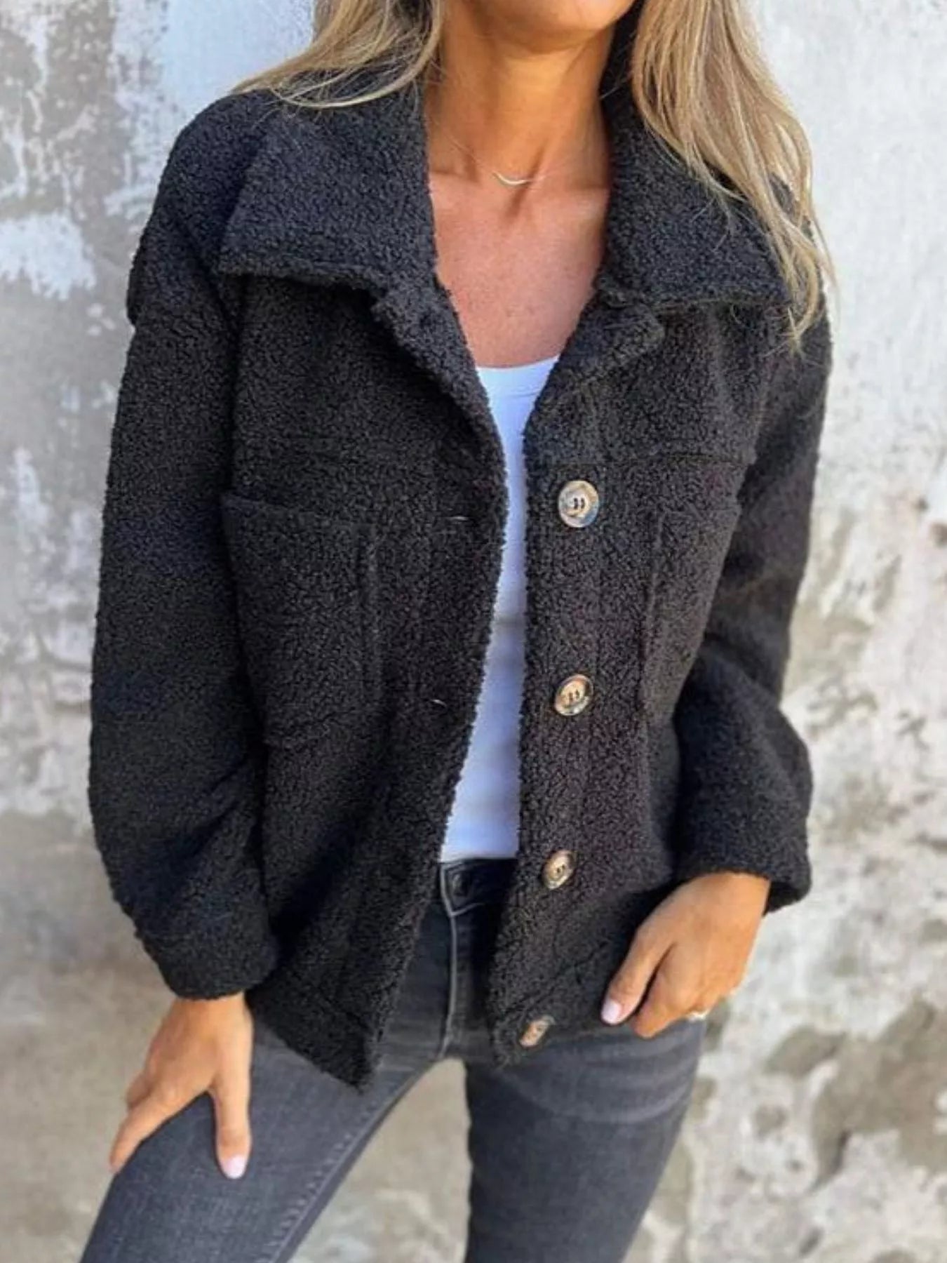 Full Size Single-Breasted Sherpa Shacket Plus Size 