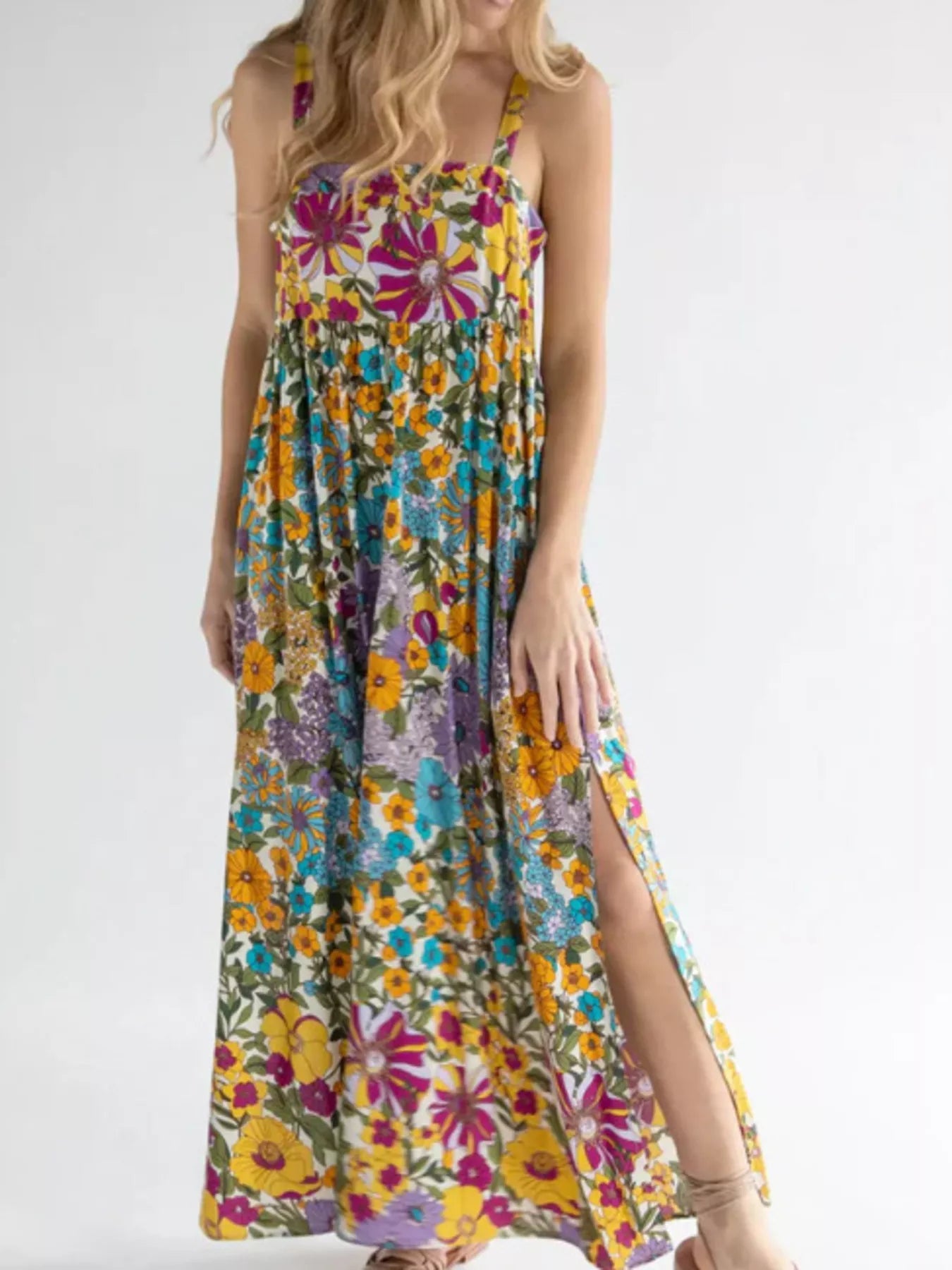 Full Size Square Neck Cami Dress with Side Slit Plus Size 