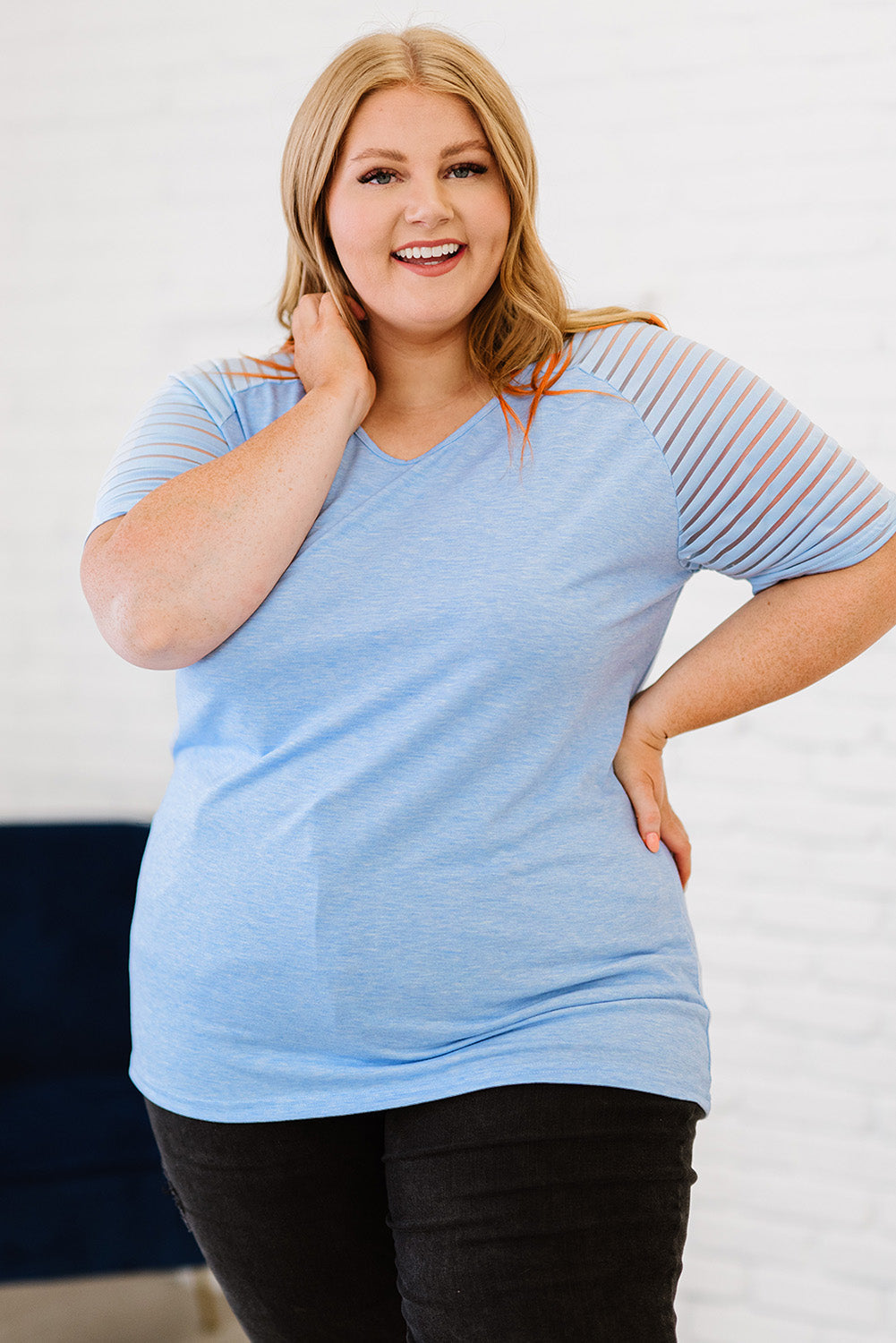 Plus Size V-Neck Raglan Sleeve Tee 