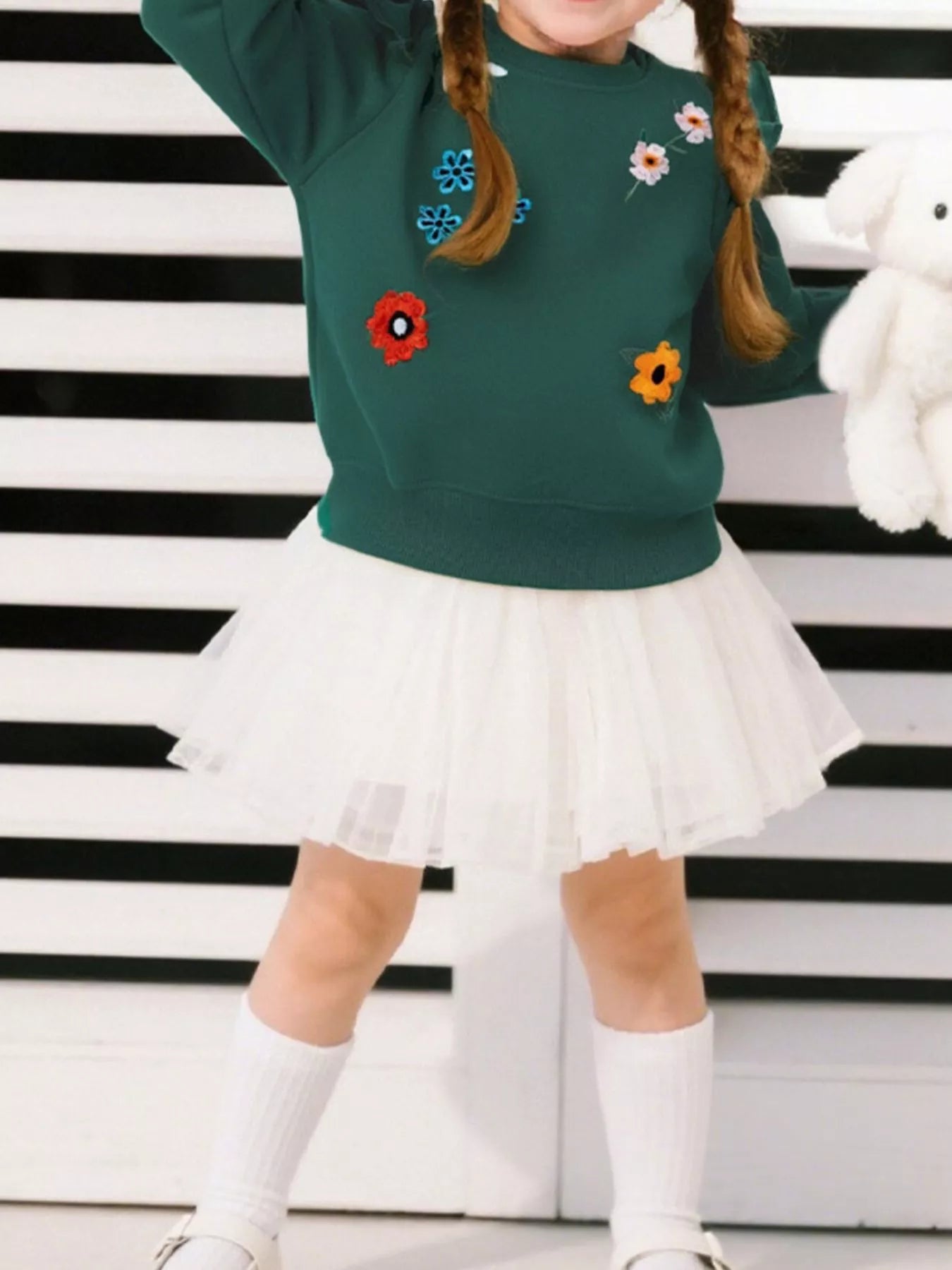 Children's Floral Embroidered Crew Neck Sweatshirt 