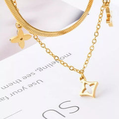 18K Gold-Plated Double Layered Charm Necklace 