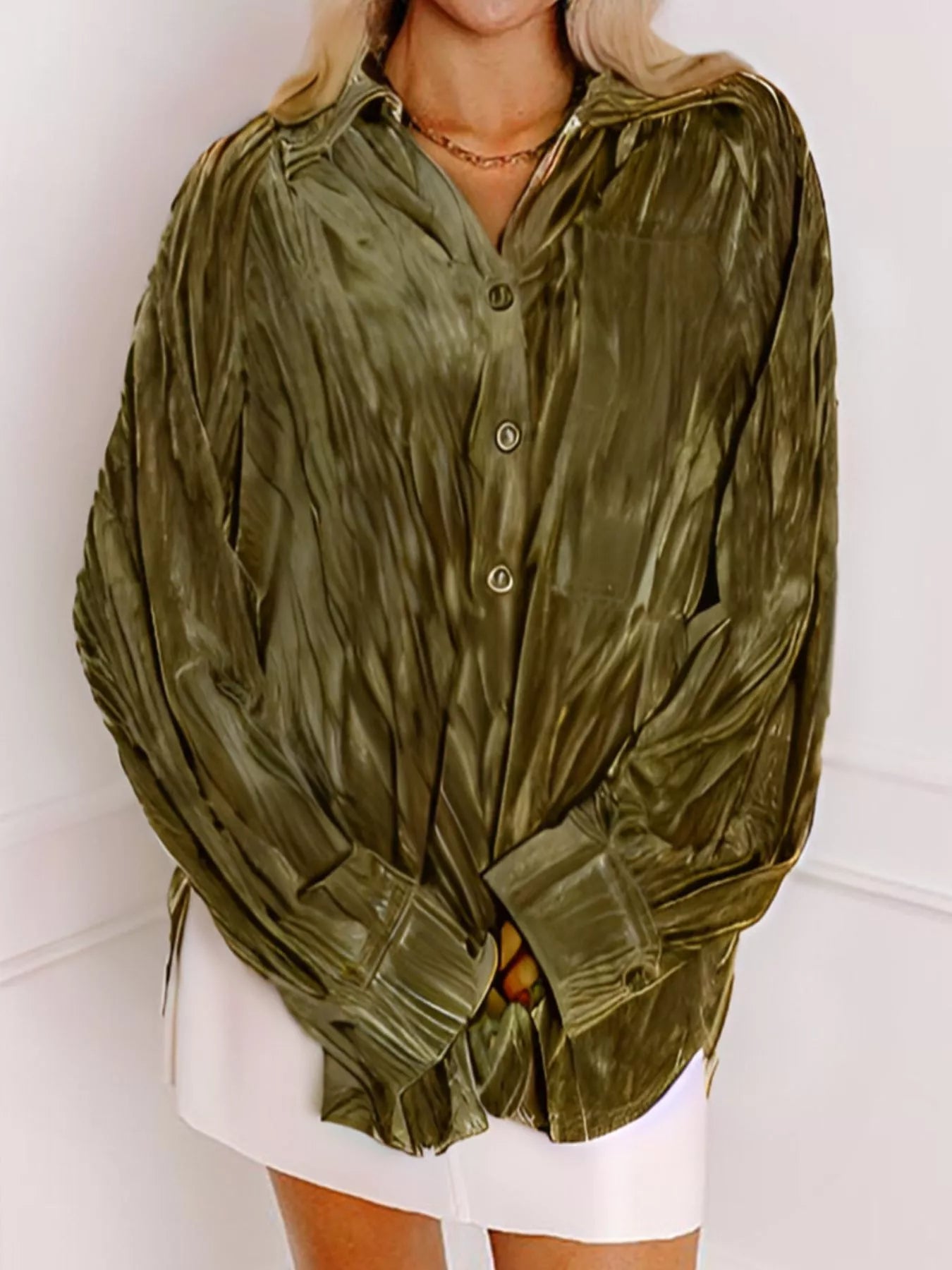 Velvet Button-Down Long Sleeve Shirt 