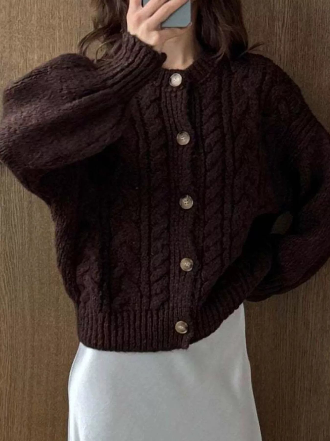 Cable Knit Button-Down Cardigan 