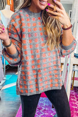 Plaid Round Neck Dropped Shoulder Sweater 