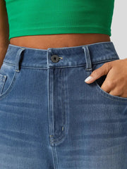 High Rise Rolled Straight Leg Jeans 