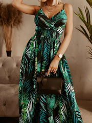 Smocked Printed Surplice Maxi Cami Dress 