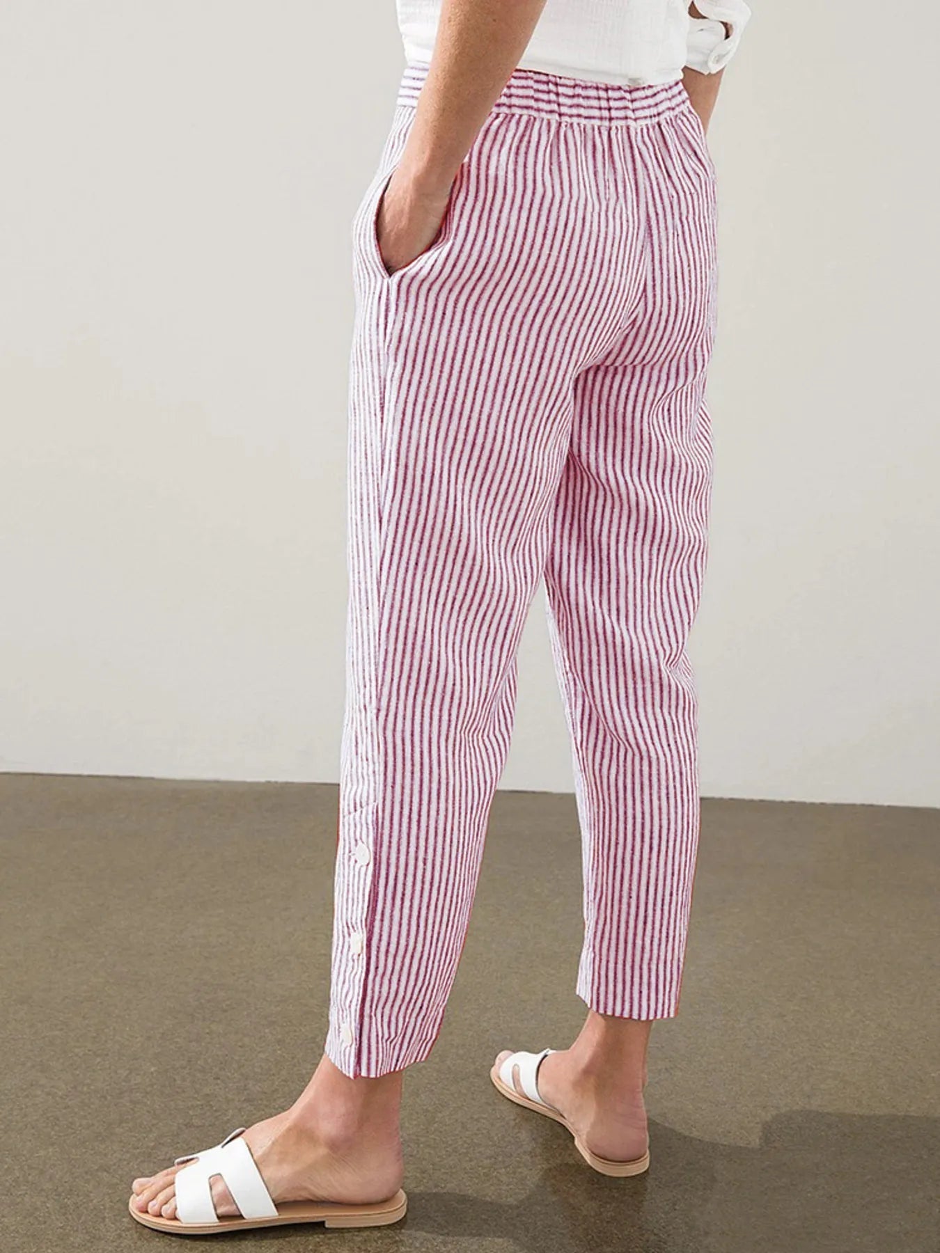 Full Size Striped Side Button Detail Pants Plus Size 