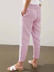 Full Size Striped Side Button Detail Pants Plus Size 