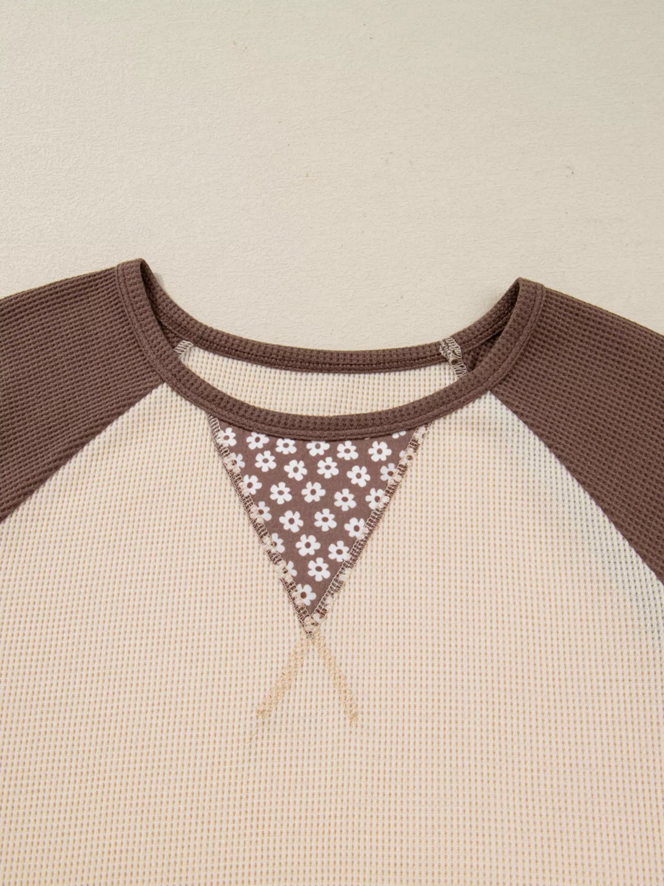 Floral Print Patchwork Color Block Long Sleeve Top 