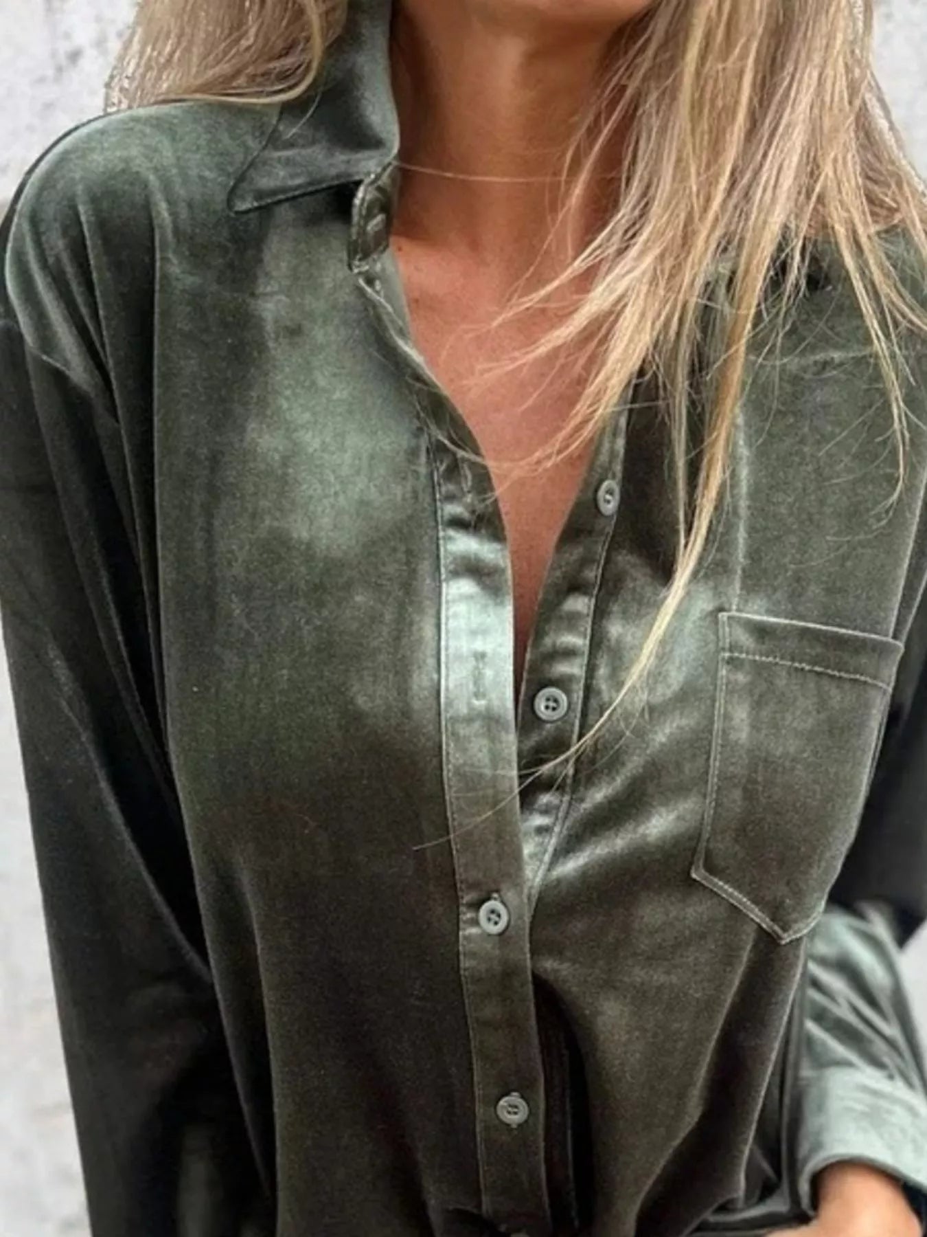 Full Size Velvet Button-Up Long Sleeve Shirt Plus Size 