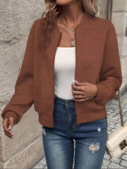 Full Size Zip Up Long Sleeve Textured Jacket Plus Size 