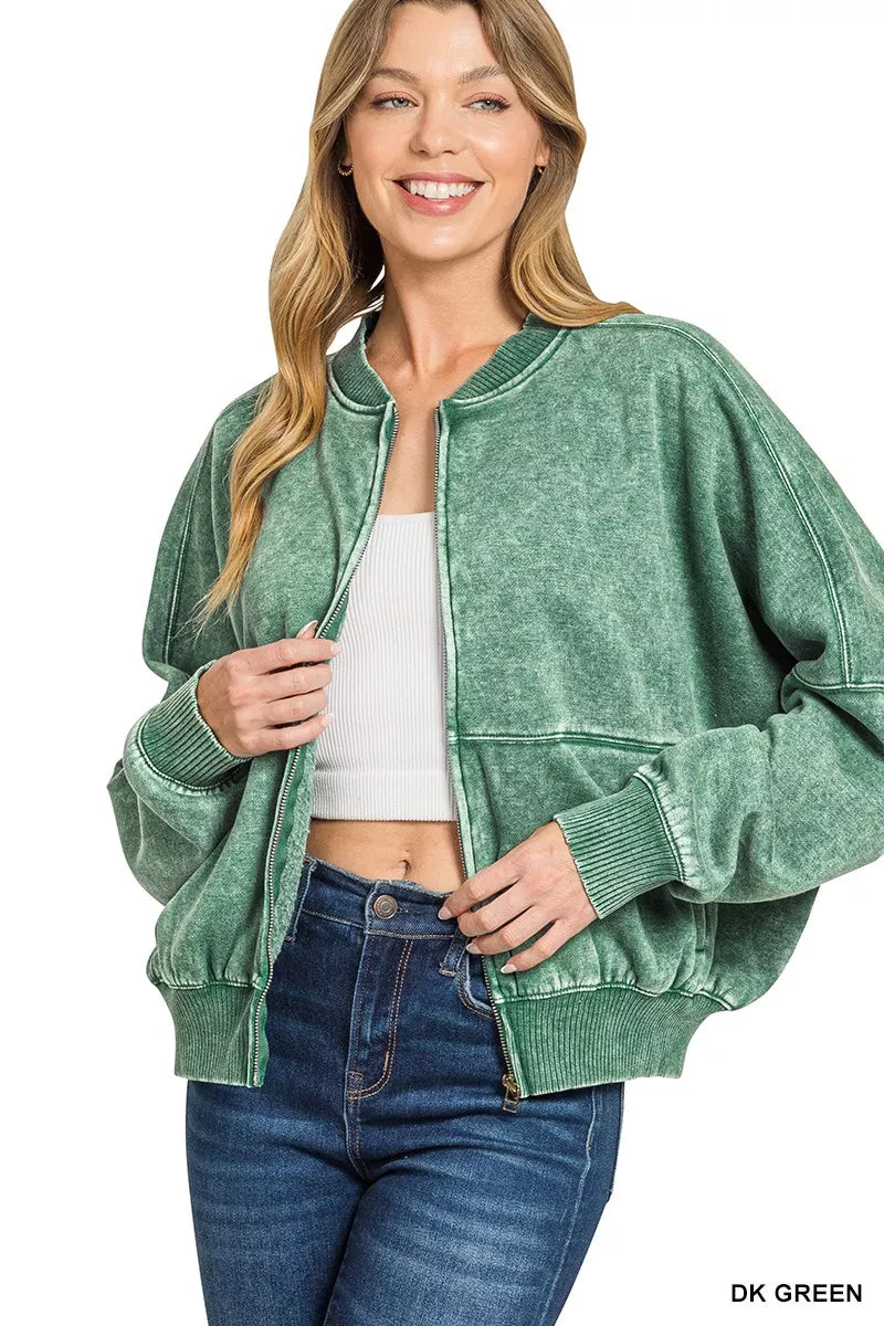 Zenana Acid Washed Fleece Jacket 