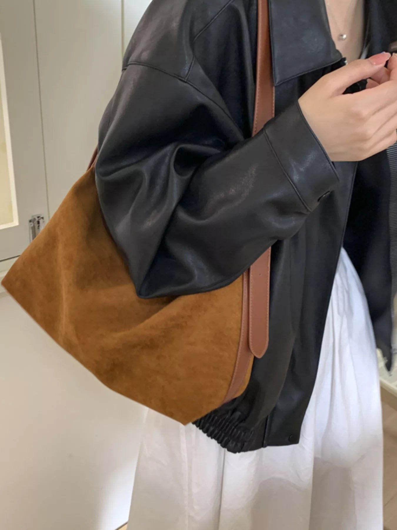 Solid Color Suede Hobo Crossbody Bag 