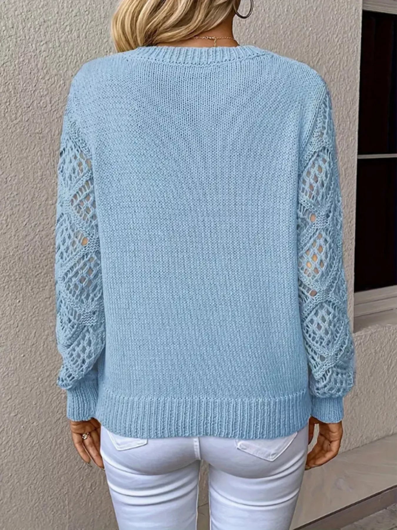 Openwork V-Neck Long Sleeve Sweater 