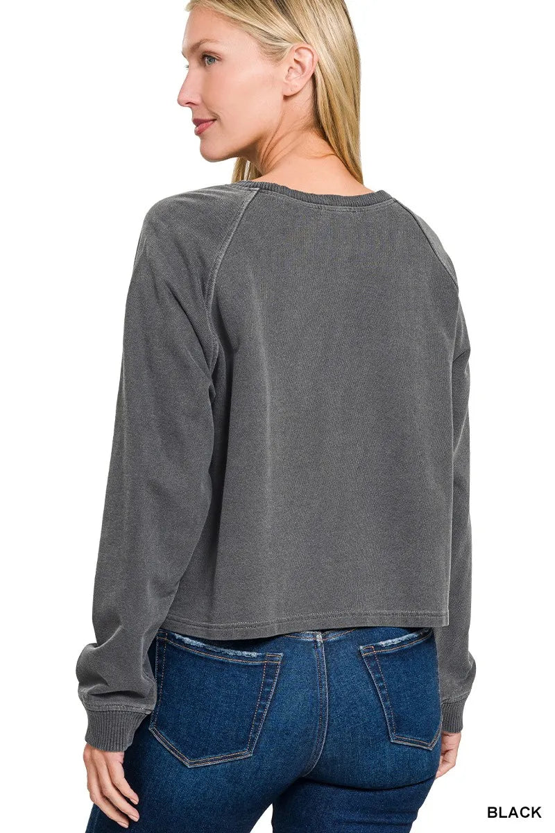 Zenana Washed F/terry Round Neck Pullover & Pants Set 