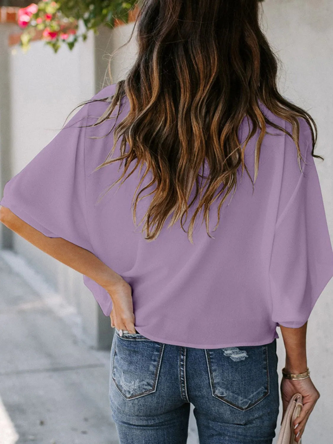 Full Size Ruched Three-Quarter Sleeve Blouse Plus Size 