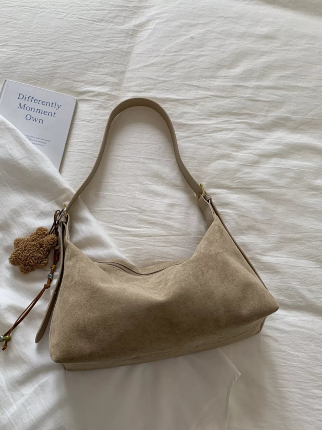 Solid Color Suede Hobo Crossbody Bag 