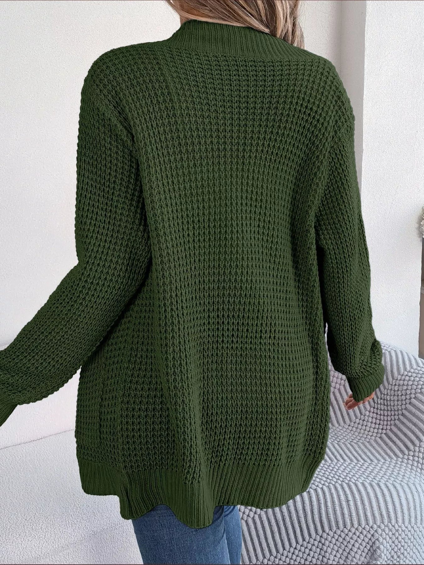 Chunky Knit Open Front Cardigan with Pockets 