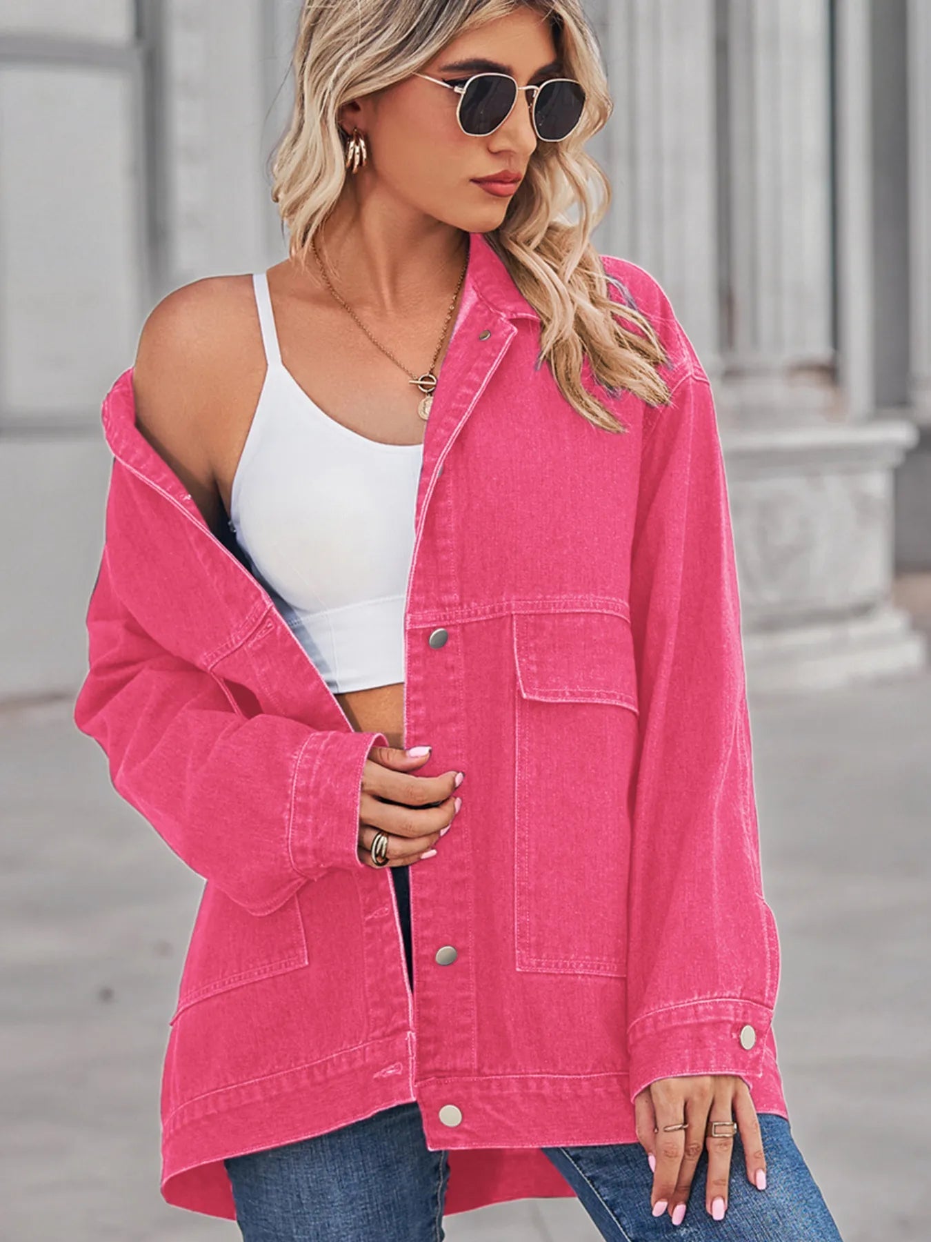 Button Up Long Sleeve Denim Jacket 