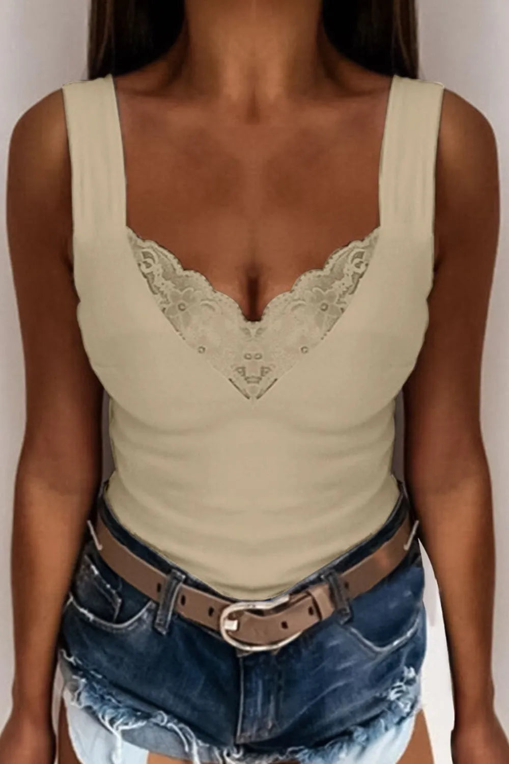 Full Size Lace Detail V-Neck Tank Plus Size 