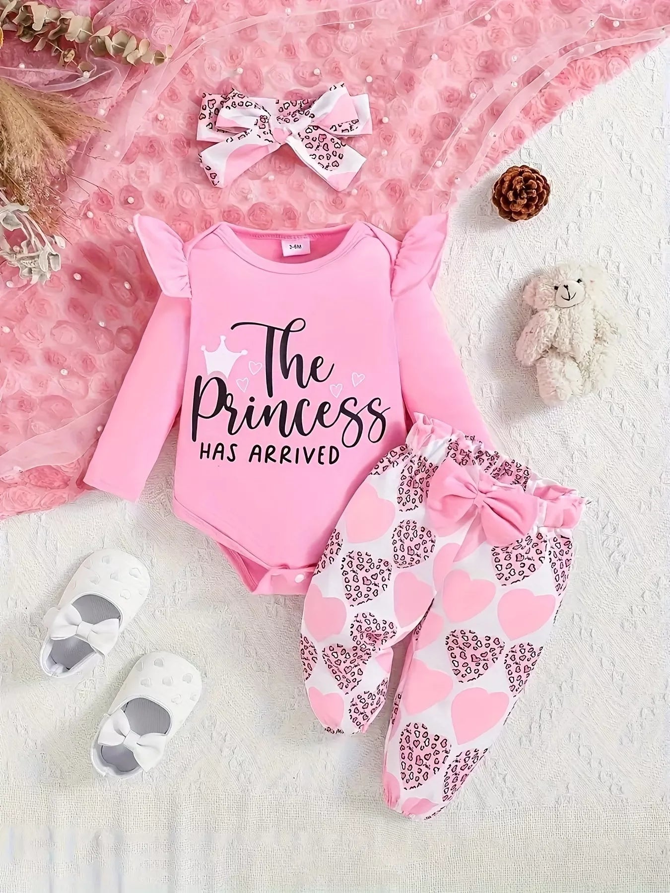 Children's Graphic Ruffled Top and Pants Set with Headband 